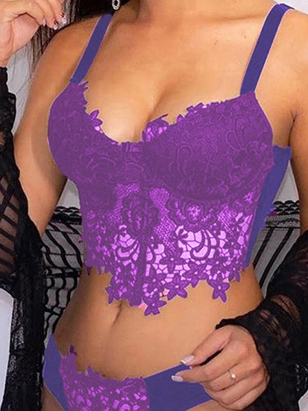 Lace Crochet Spaghetti Strap Bra & Thong Lingerie Set – Sexy & Elegant
