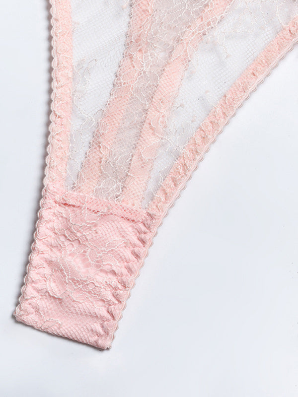 Lace Feather Four-Piece Lingerie Set – Sleeveless, Elegant, Sexy Fit