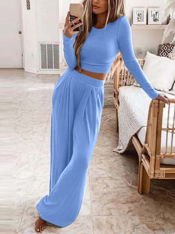 Women's Knit Lounge Two-Piece Set – Long Sleeve Top & Pants | Cotton Blend