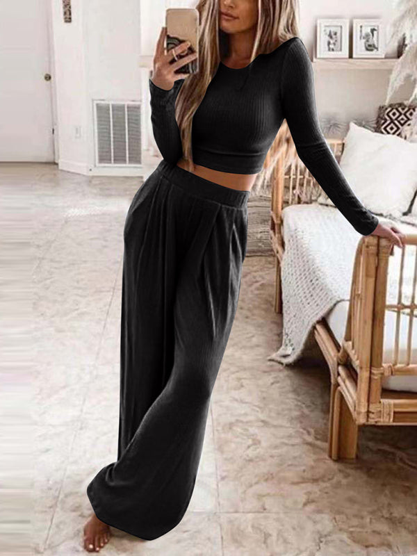 Women's Knit Lounge Two-Piece Set – Long Sleeve Top & Pants | Cotton Blend
