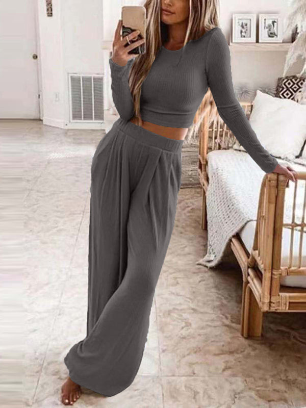 Women's Knit Lounge Two-Piece Set – Long Sleeve Top & Pants | Cotton Blend