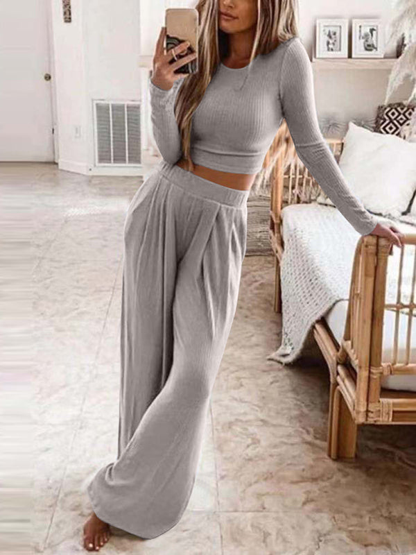 Women's Knit Lounge Two-Piece Set – Long Sleeve Top & Pants | Cotton Blend