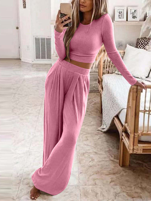 Women's Knit Lounge Two-Piece Set – Long Sleeve Top & Pants | Cotton Blend