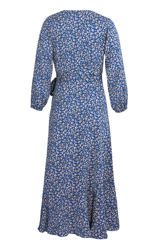 Floral Cross-Neck Lace-Up Long Sleeve Dress – Casual Boho Spring Look