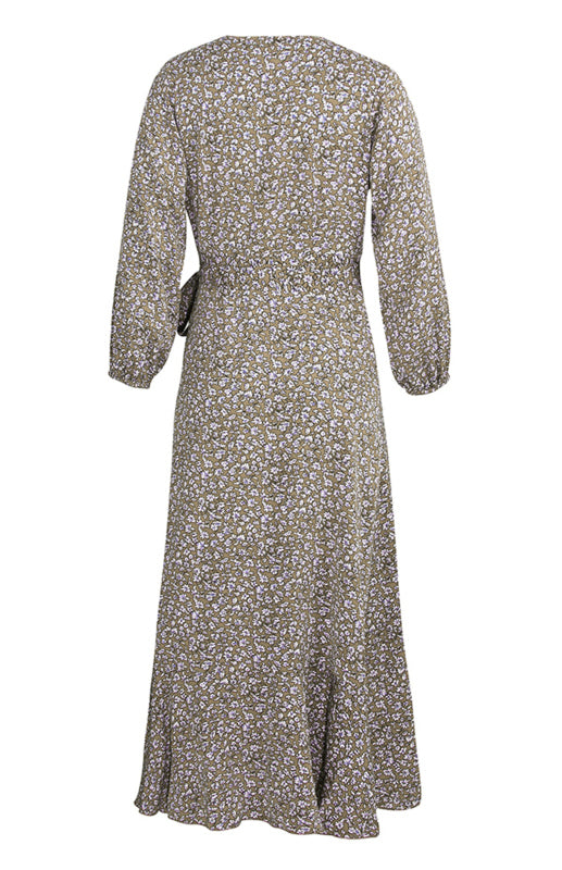 Floral Cross-Neck Lace-Up Long Sleeve Dress – Casual Boho Spring Look