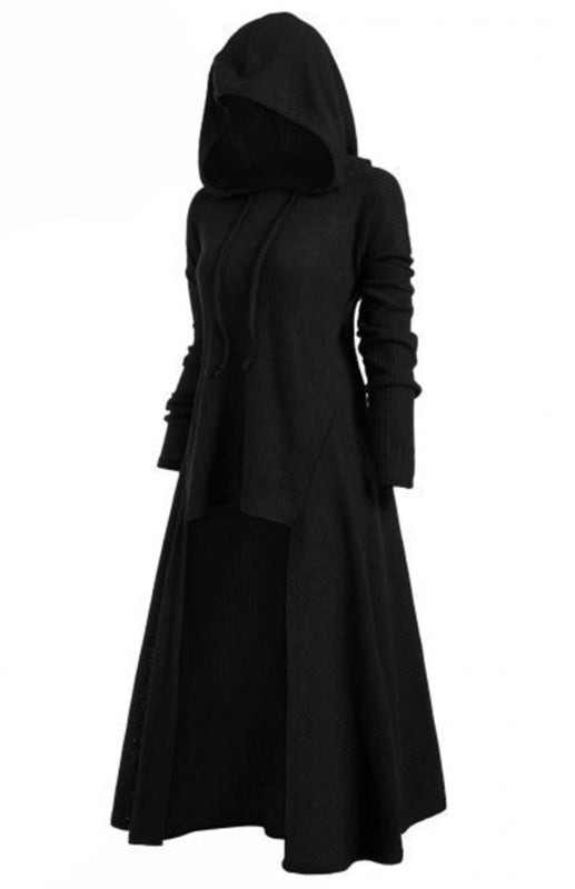 Hooded Knit Coat Dress – Loose Fit, Elastic Waist, Autumn-Winter Essential
