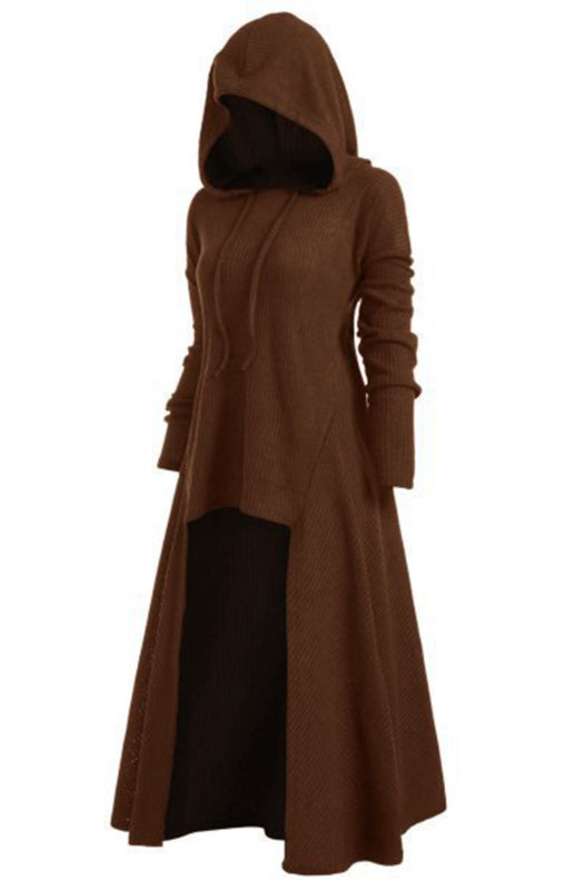 Hooded Knit Coat Dress – Loose Fit, Elastic Waist, Autumn-Winter Essential