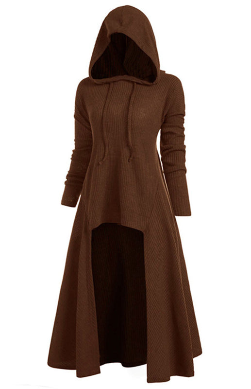 Hooded Knit Coat Dress – Loose Fit, Elastic Waist, Autumn-Winter Essential