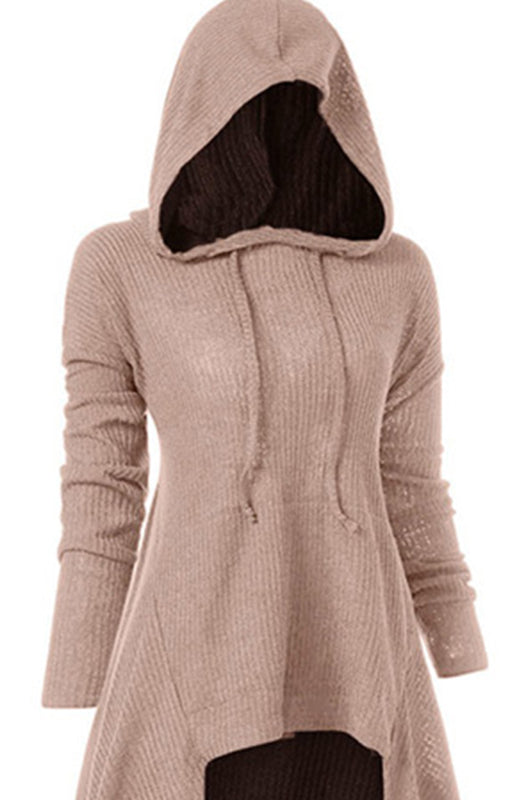 Hooded Knit Coat Dress – Loose Fit, Elastic Waist, Autumn-Winter Essential