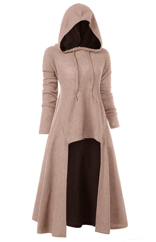 Hooded Knit Coat Dress – Loose Fit, Elastic Waist, Autumn-Winter Essential