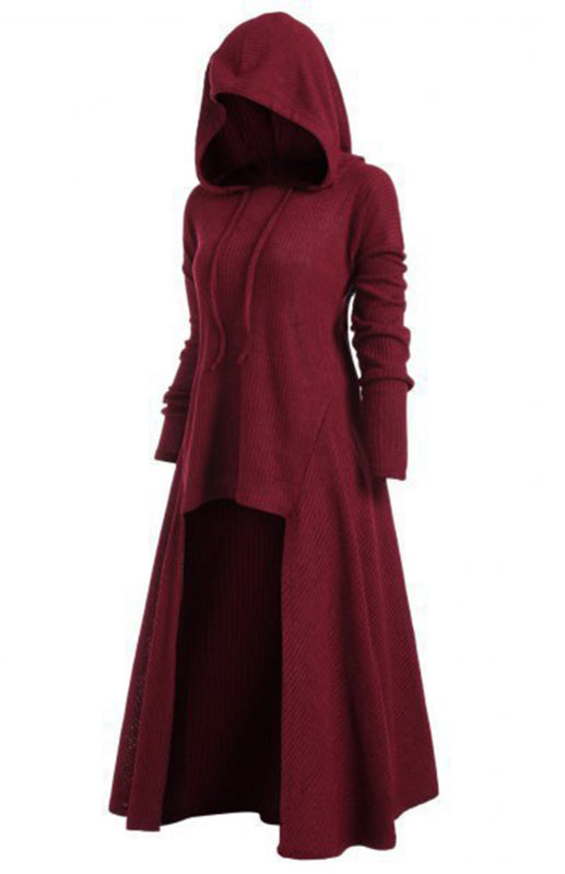 Hooded Knit Coat Dress – Loose Fit, Elastic Waist, Autumn-Winter Essential