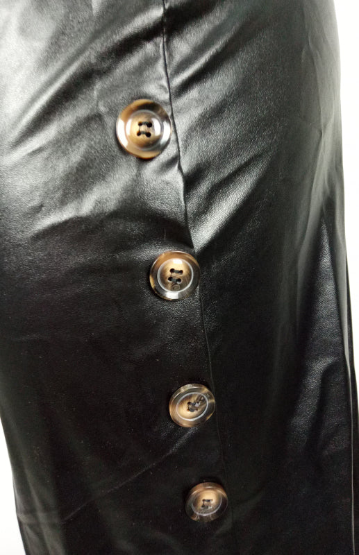 PU Leather Slit Midi Skirt – Smiling Maria