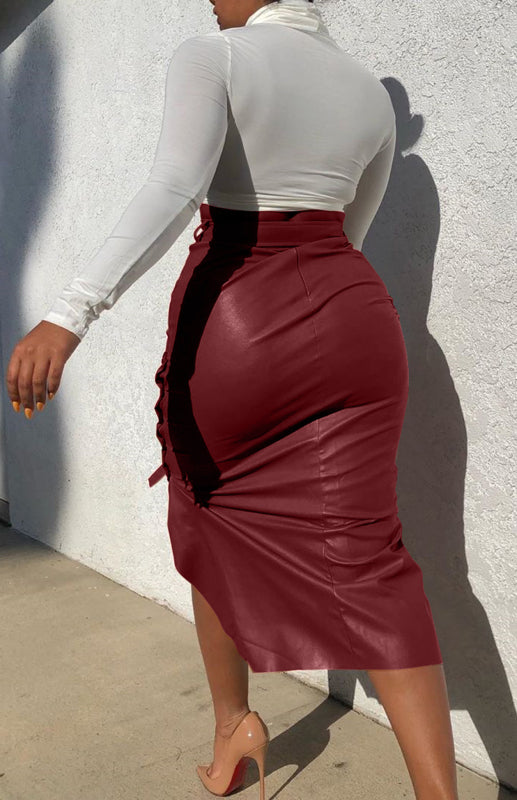 PU Leather Slit Midi Skirt – Smiling Maria