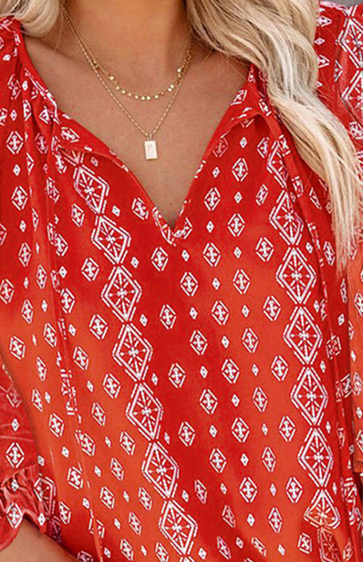 Boho Floral V-Neck Long Sleeve Shirt for Women
