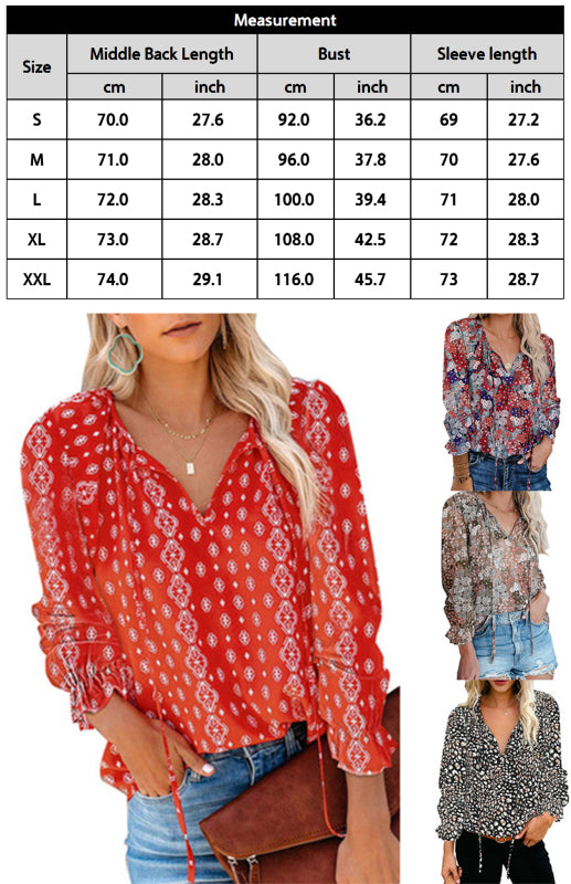 Boho Floral V-Neck Long Sleeve Shirt for Women