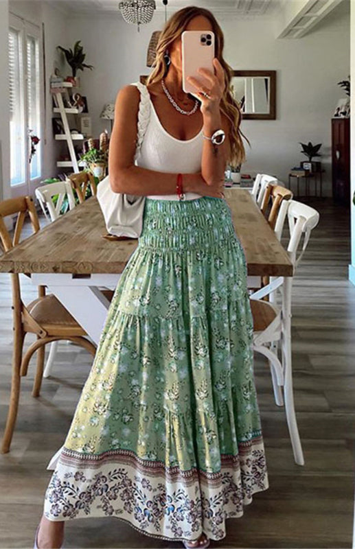 Boho High Waist Tropical Print Skirt