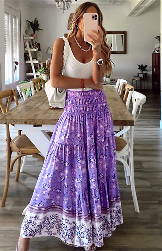 Boho High Waist Tropical Print Skirt