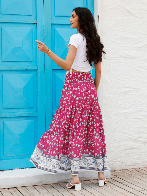 Boho High Waist Tropical Print Skirt
