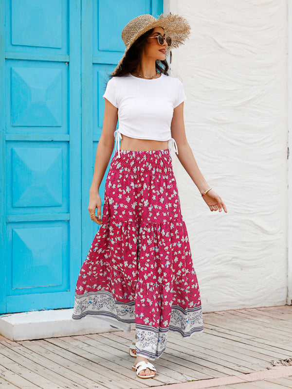 Boho High Waist Tropical Print Skirt