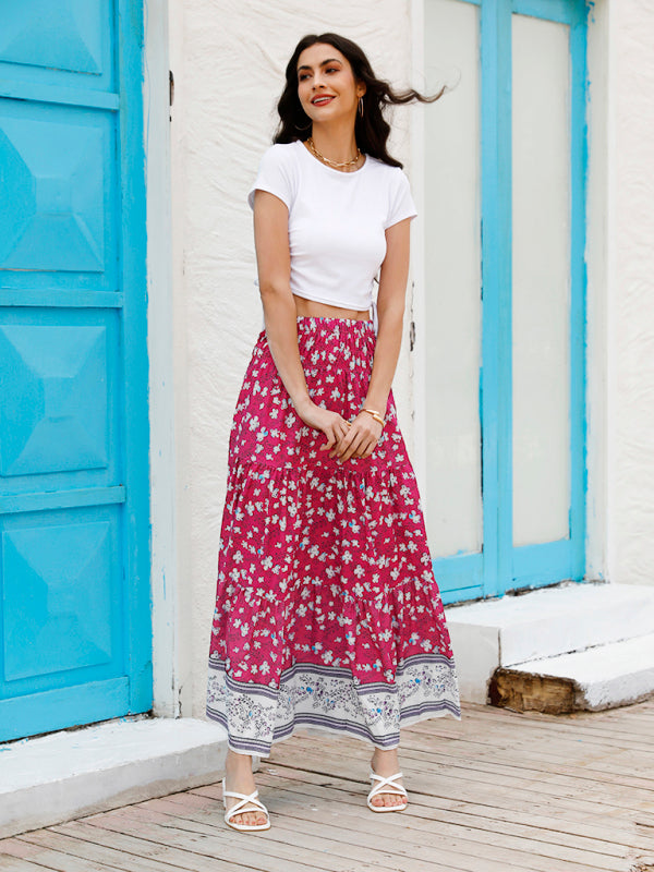 Boho High Waist Tropical Print Skirt