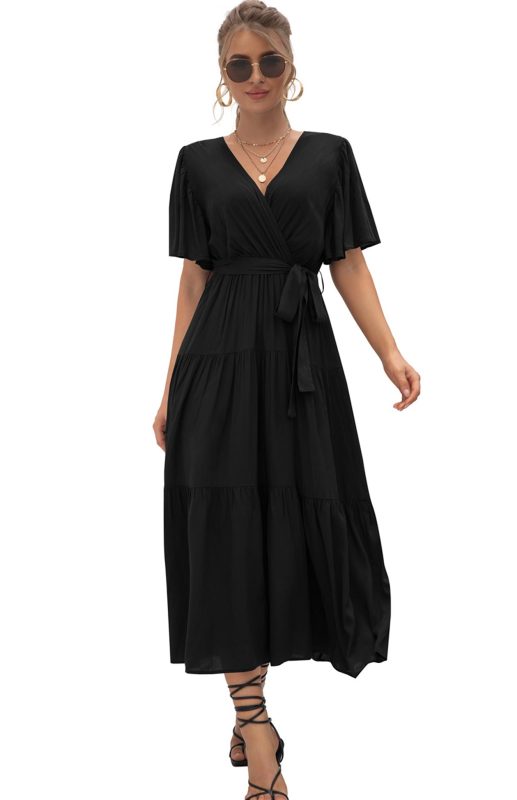 V-Neck Tiered Short Sleeve Midi Dress – Lightweight Boho Style
