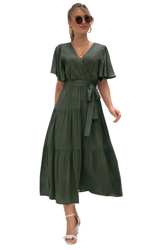 V-Neck Tiered Short Sleeve Midi Dress – Lightweight Boho Style
