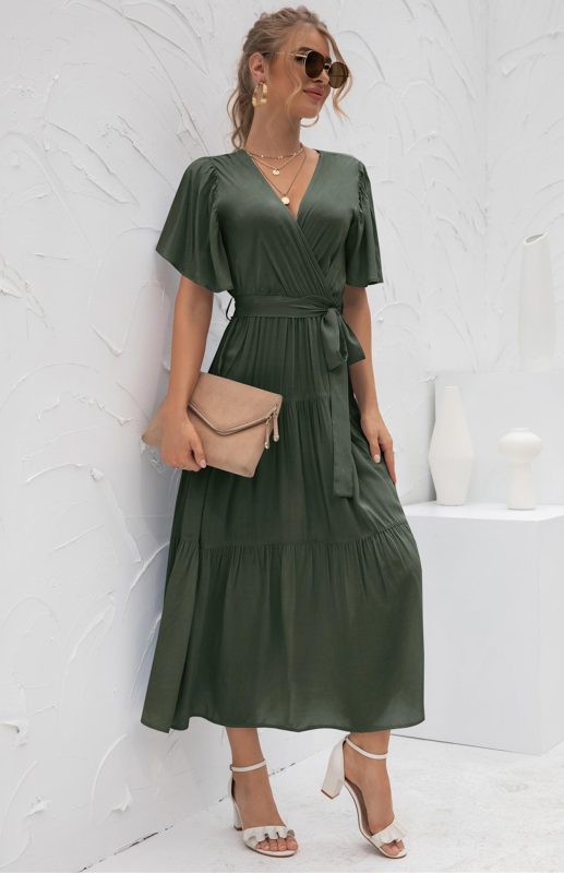 V-Neck Tiered Short Sleeve Midi Dress – Lightweight Boho Style