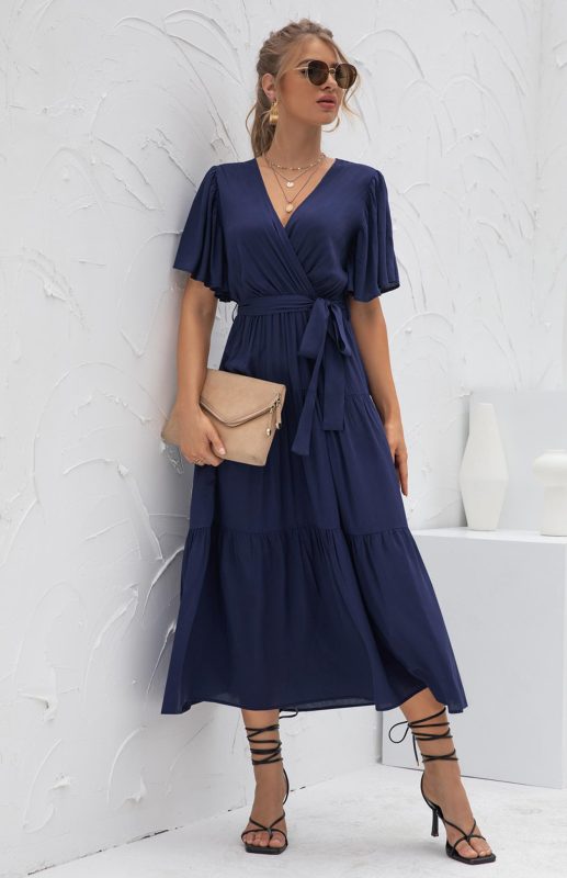 V-Neck Tiered Short Sleeve Midi Dress – Lightweight Boho Style