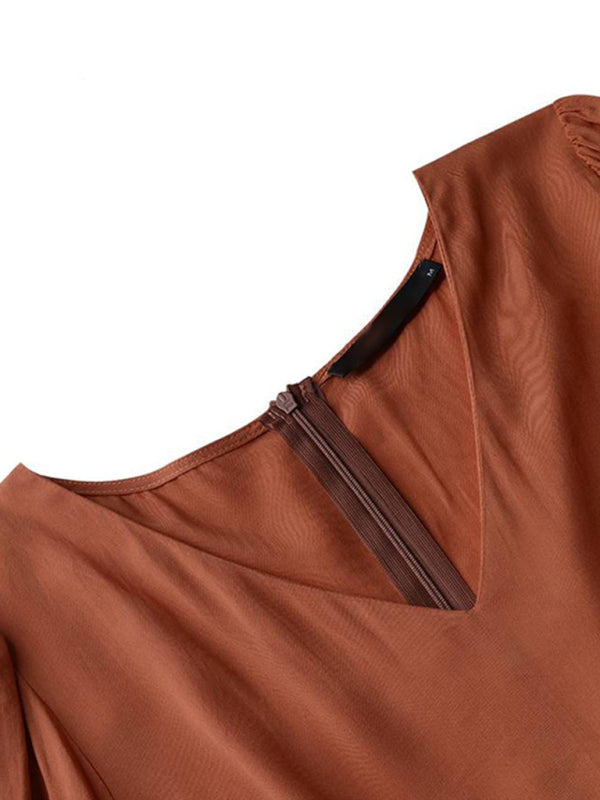 Elegant Puff Sleeve Swing Dress – Lightweight Polyester for Spring-Summer