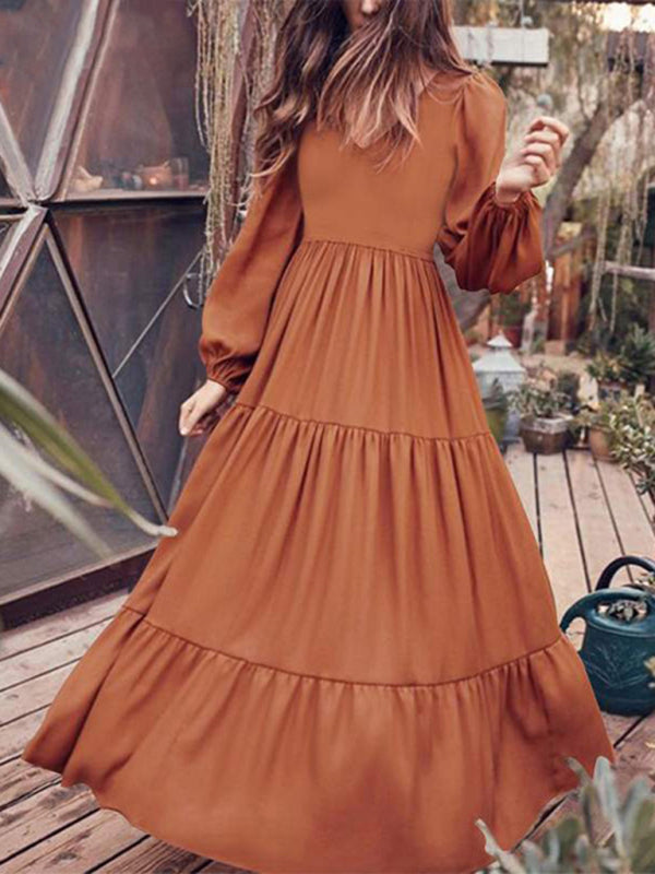 Elegant Puff Sleeve Swing Dress – Lightweight Polyester for Spring-Summer