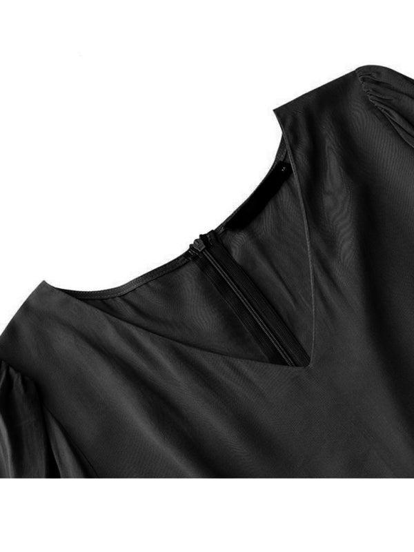 Elegant Puff Sleeve Swing Dress – Lightweight Polyester for Spring-Summer