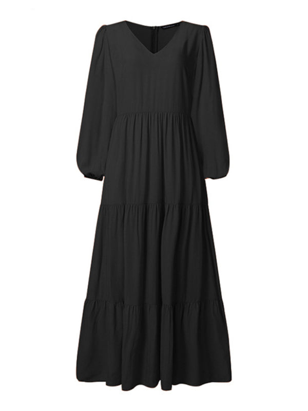 Elegant Puff Sleeve Swing Dress – Lightweight Polyester for Spring-Summer
