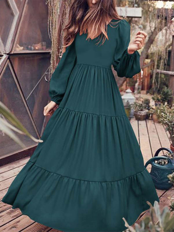 Elegant Puff Sleeve Swing Dress – Lightweight Polyester for Spring-Summer