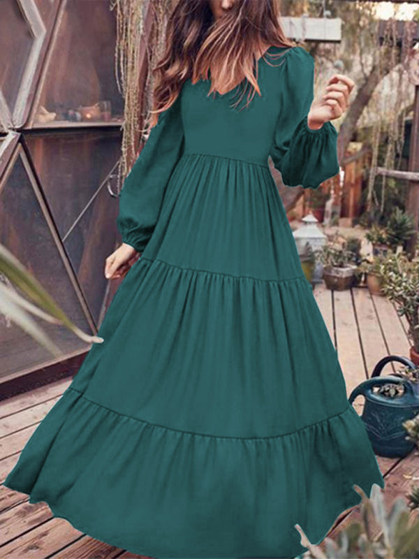 Elegant Puff Sleeve Swing Dress – Lightweight Polyester for Spring-Summer