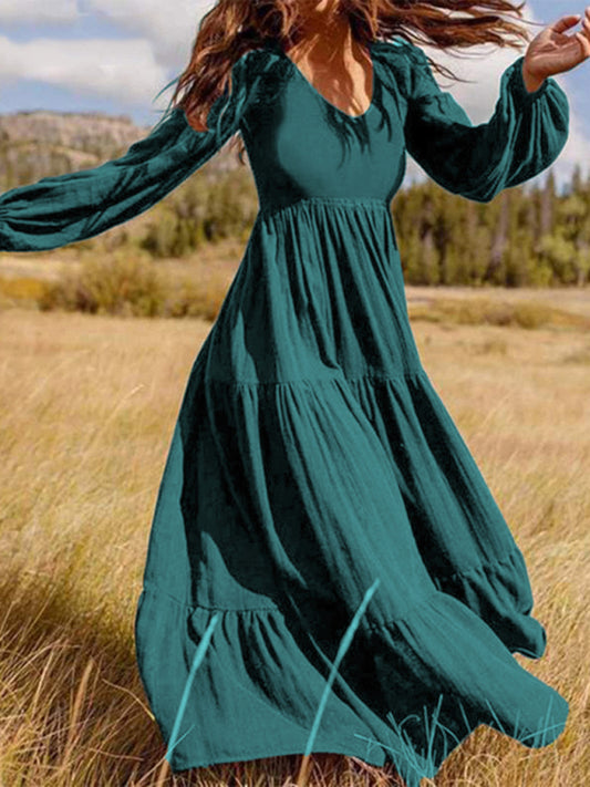 Elegant Puff Sleeve Swing Dress – Lightweight Polyester for Spring-Summer