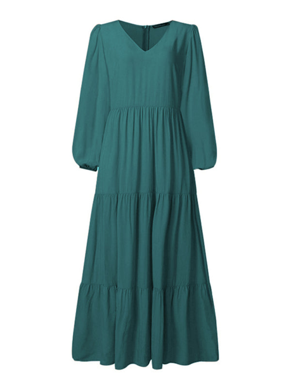 Elegant Puff Sleeve Swing Dress – Lightweight Polyester for Spring-Summer