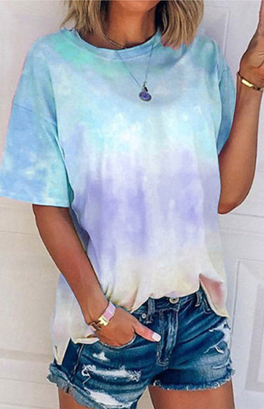 Women's Tie Dye Gradient Print Loose Tee Shirt For Women
