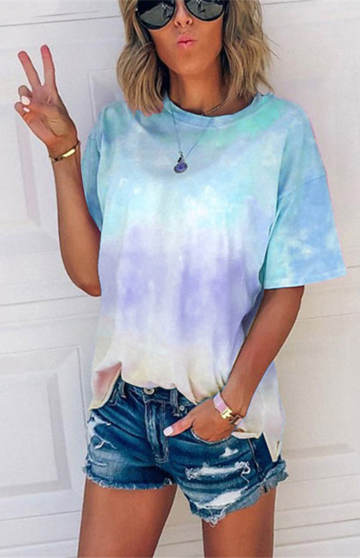 Women's Tie Dye Gradient Print Loose Tee Shirt For Women