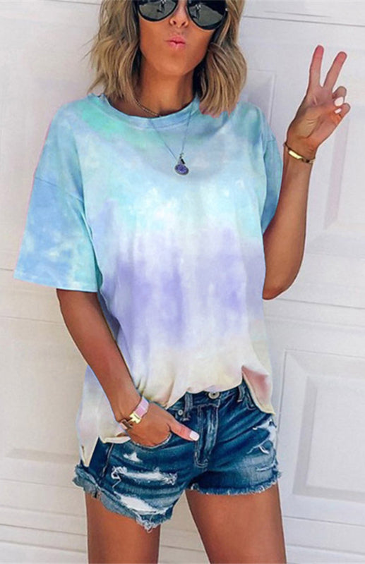 Women's Tie Dye Gradient Print Loose Tee Shirt For Women