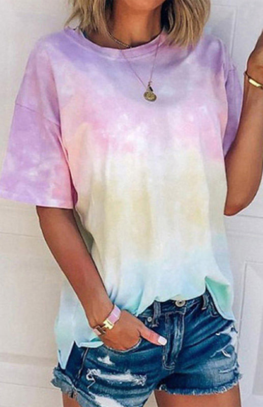 Women's Tie Dye Gradient Print Loose Tee Shirt For Women