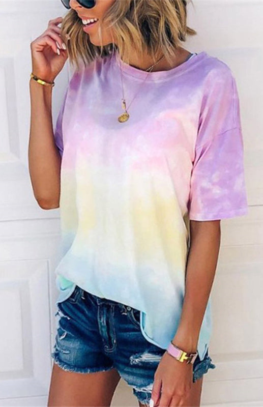 Women's Tie Dye Gradient Print Loose Tee Shirt For Women