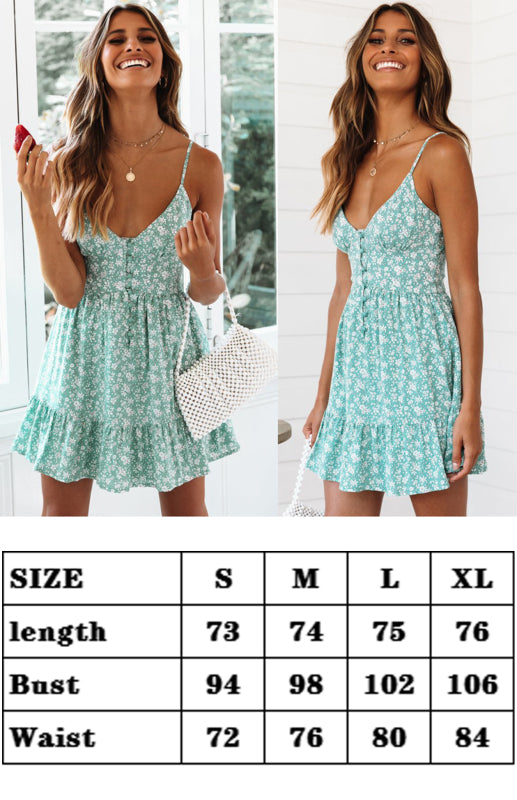 Boho V-Neck Floral Camisole Dress – Recycled Cotton Blend, Sleeveless