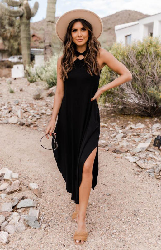 Boho Halter Neck Sleeveless Midi Dress – Flowy Fit, Summer-Ready Comfort