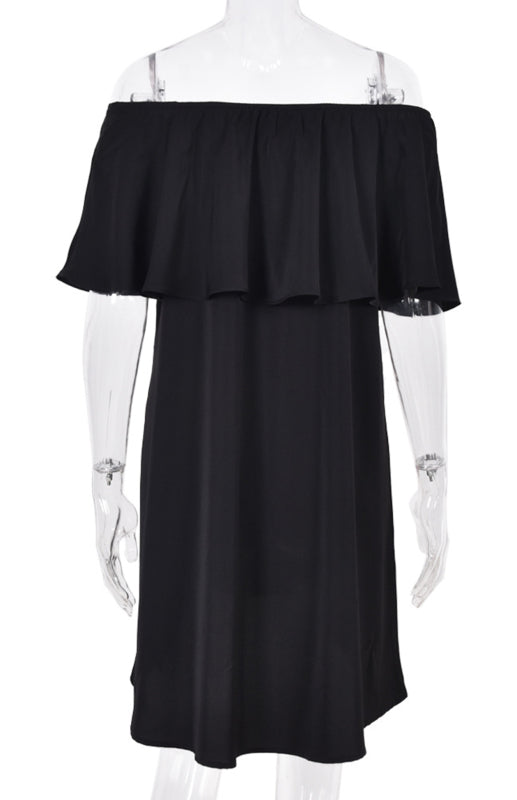 Off-Shoulder Flounce Cuff Dress – Boho Loose Fit Summer Style