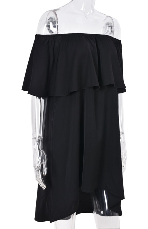 Off-Shoulder Flounce Cuff Dress – Boho Loose Fit Summer Style