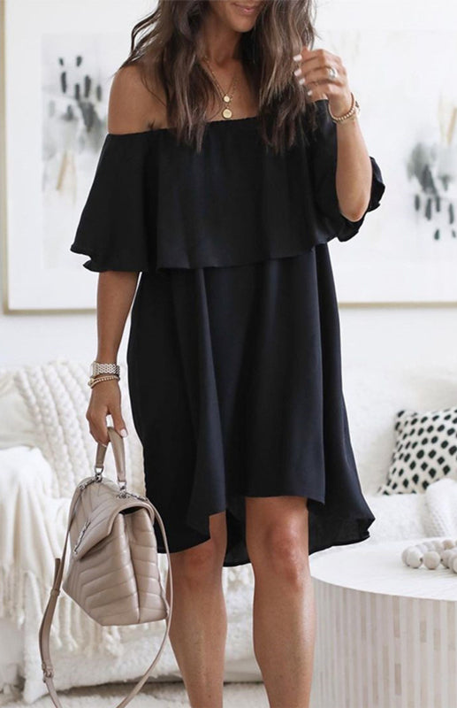 Off-Shoulder Flounce Cuff Dress – Boho Loose Fit Summer Style