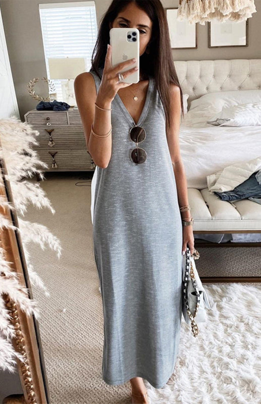 Summer Knit Halter Tank Dress – Retro Sleeveless Spaghetti Strap