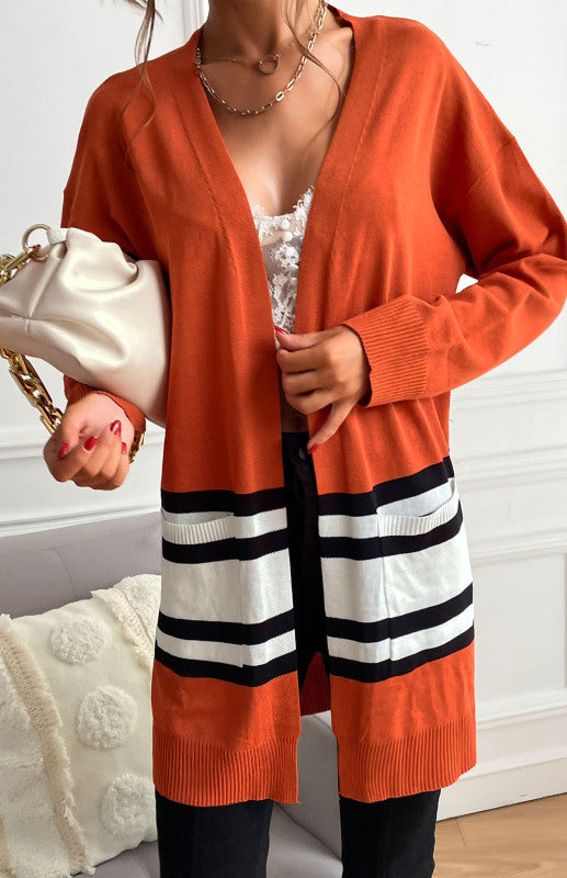 Women's Contrast Stitch Open Cardigan caramel