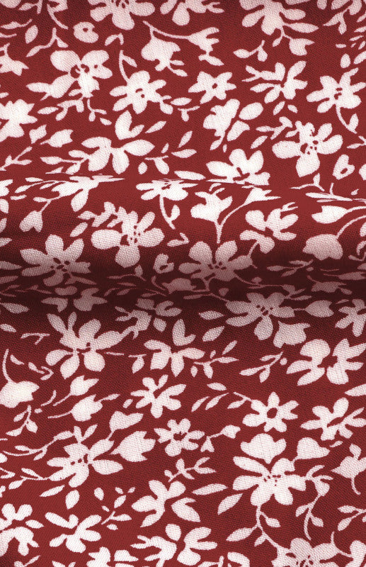 Boho Floral Square Neck Ruffle Dress – Long Sleeve Midi in Wine Red
