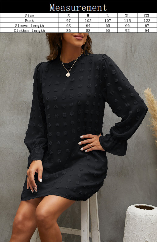 Textured Woven Shift Dress for Women – Long Sleeve, No-Stretch Solid Design